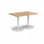 Monza rectangular dining table with flat round white bases 1200mm x 800mm - oak