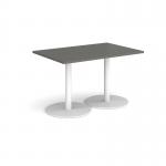 Monza rectangular dining table with flat round white bases 1200mm x 800mm - Onyx Grey MDR1200-WH-OG