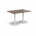 Monza rectangular dining table with flat round white bases 1200mm x 800mm - walnut MDR1200-WH-W