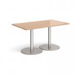 Monza rectangular dining table with flat round brushed steel bases 1400mm x 800mm - made to order MDR1400-BS