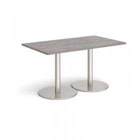 Monza rectangular dining table with flat round brushed steel bases 1400mm x 800mm - grey oak MDR1400-BS-GO