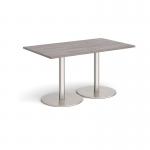 Monza rectangular dining table with flat round brushed steel bases 1400mm x 800mm - grey oak MDR1400-BS-GO