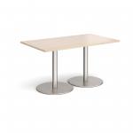 Monza rectangular dining table with flat round brushed steel bases 1400mm x 800mm - maple