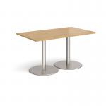 Monza rectangular dining table with flat round brushed steel bases 1400mm x 800mm - oak MDR1400-BS-O