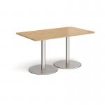 Monza rectangular dining table with flat round brushed steel bases 1400mm x 800mm - oak