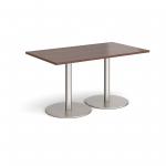 Monza rectangular dining table with flat round brushed steel bases 1400mm x 800mm - walnut MDR1400-BS-W