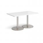 Monza rectangular dining table with flat round brushed steel bases 1400mm x 800mm - white