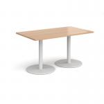 Monza rectangular dining table with flat round white bases 1400mm x 800mm - beech