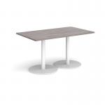 Monza rectangular dining table with flat round white bases 1400mm x 800mm - grey oak MDR1400-WH-GO