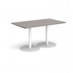 Monza rectangular dining table with flat round white bases 1400mm x 800mm - grey oak MDR1400-WH-GO