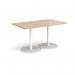 Monza rectangular dining table with flat round white bases 1400mm x 800mm - kendal oak MDR1400-WH-KO