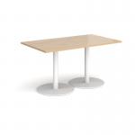 Monza rectangular dining table with flat round white bases 1400mm x 800mm - kendal oak MDR1400-WH-KO