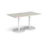 Monza rectangular dining table with flat round white bases 1400mm x 800mm - Light Grey MDR1400-WH-LG