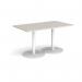 Monza rectangular dining table with flat round white bases 1400mm x 800mm - Light Grey MDR1400-WH-LG