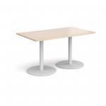 Monza rectangular dining table with flat round white bases 1400mm x 800mm - maple