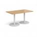 Monza rectangular dining table with flat round white bases 1400mm x 800mm - oak MDR1400-WH-O