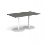 Monza rectangular dining table with flat round white bases 1400mm x 800mm - Onyx Grey MDR1400-WH-OG