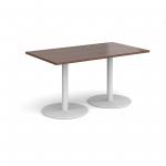 Monza rectangular dining table with flat round white bases 1400mm x 800mm - walnut MDR1400-WH-W