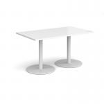 Monza rectangular dining table with flat round white bases 1400mm x 800mm - white MDR1400-WH-WH