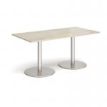 Monza rectangular dining table with flat round brushed steel bases 1600mm x 800mm - made to order MDR1600-BS