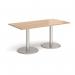 Monza rectangular dining table with flat round brushed steel bases 1600mm x 800mm - beech MDR1600-BS-B