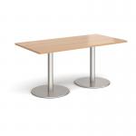 Monza rectangular dining table with flat round brushed steel bases 1600mm x 800mm - beech
