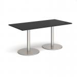 Monza rectangular dining table with flat round brushed steel bases 1600mm x 800mm - Black MDR1600-BS-BK