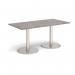 Monza rectangular dining table with flat round brushed steel bases 1600mm x 800mm - grey oak MDR1600-BS-GO