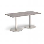 Monza rectangular dining table with flat round brushed steel bases 1600mm x 800mm - grey oak MDR1600-BS-GO