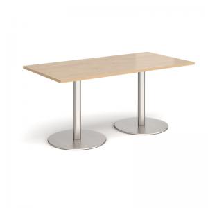 Monza rectangular dining table with flat round brushed steel bases