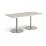 Monza rectangular dining table with flat round brushed steel bases 1600mm x 800mm - Light Grey MDR1600-BS-LG