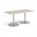 Monza rectangular dining table with flat round brushed steel bases 1600mm x 800mm - Light Grey MDR1600-BS-LG