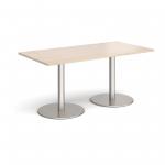 Monza rectangular dining table with flat round brushed steel bases 1600mm x 800mm - maple MDR1600-BS-M