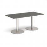 Monza rectangular dining table with flat round brushed steel bases 1600mm x 800mm - Onyx Grey MDR1600-BS-OG