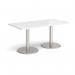 Monza rectangular dining table with flat round brushed steel bases 1600mm x 800mm - white MDR1600-BS-WH