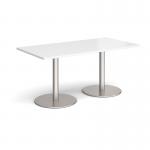 Monza rectangular dining table with flat round brushed steel bases 1600mm x 800mm - white