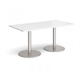 Monza rectangular dining table with flat round brushed steel bases 1600mm x 800mm - white MDR1600-BS-WH