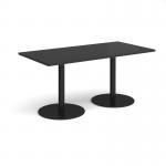 Monza rectangular dining table with flat round black bases 1600mm x 800mm - Black MDR1600-K-BK