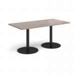 Monza rectangular dining table with flat round black bases 1600mm x 800mm - barcelona walnut MDR1600-K-BW