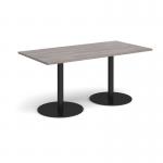 Monza rectangular dining table with flat round black bases 1600mm x 800mm - grey oak MDR1600-K-GO