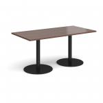 Monza rectangular dining table with flat round black bases 1600mm x 800mm - walnut