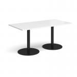 Monza rectangular dining table with flat round black bases 1600mm x 800mm - white