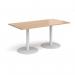 Monza rectangular dining table with flat round white bases 1600mm x 800mm - beech MDR1600-WH-B