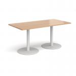 Monza rectangular dining table with flat round white bases 1600mm x 800mm - beech