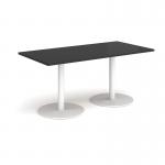 Monza rectangular dining table with flat round white bases 1600mm x 800mm - Black MDR1600-WH-BK