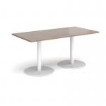 Monza rectangular dining table with flat round white bases 1600mm x 800mm - barcelona walnut MDR1600-WH-BW