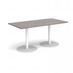 Monza rectangular dining table with flat round white bases 1600mm x 800mm - grey oak MDR1600-WH-GO