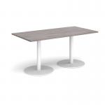 Monza rectangular dining table with flat round white bases 1600mm x 800mm - grey oak MDR1600-WH-GO