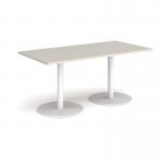 Monza rectangular dining table with flat round white bases 1600mm x 800mm - Light Grey MDR1600-WH-LG