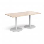 Monza rectangular dining table with flat round white bases 1600mm x 800mm - maple